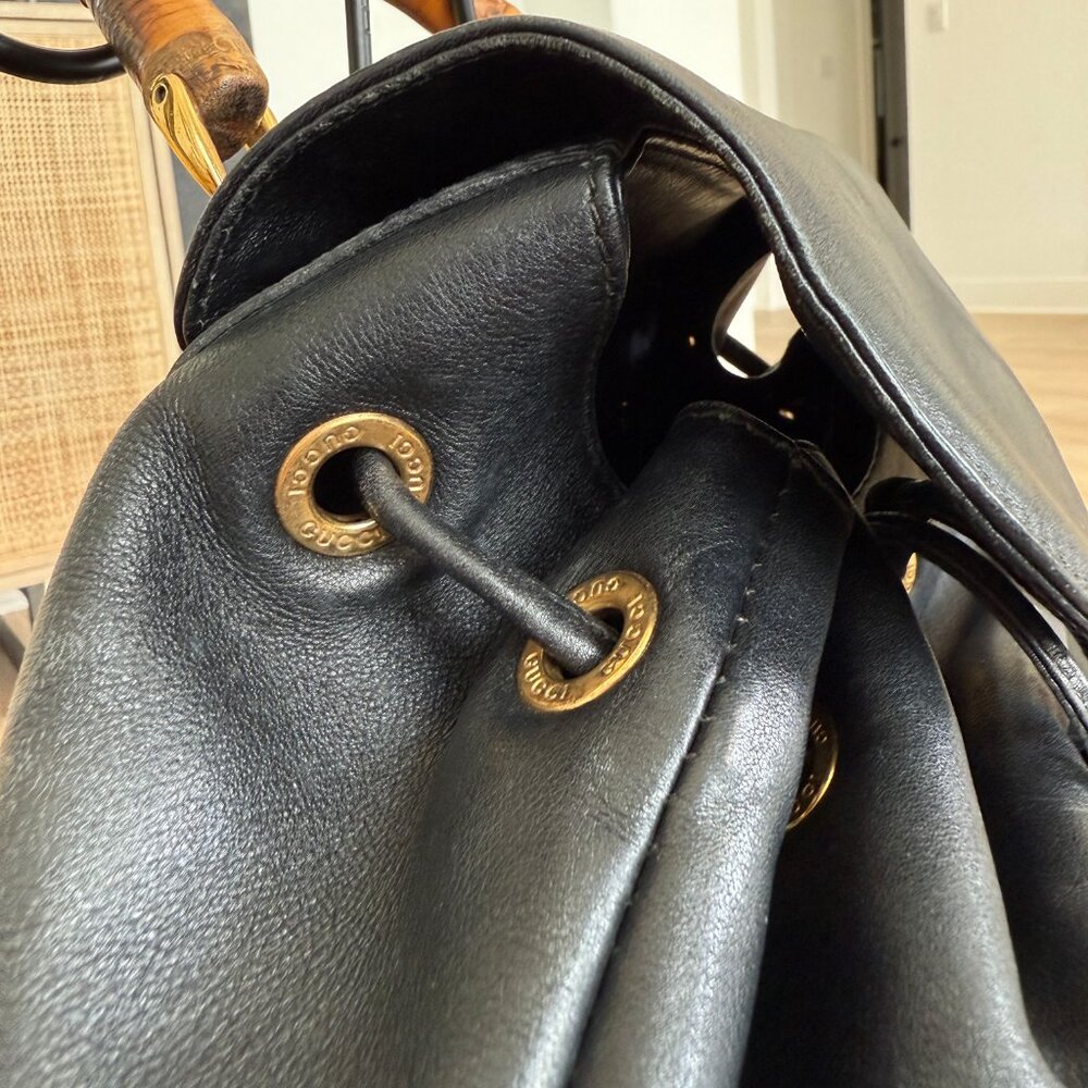 Gucci Bamboo Handle Black Leather Backpack - Picture 7 of 10
